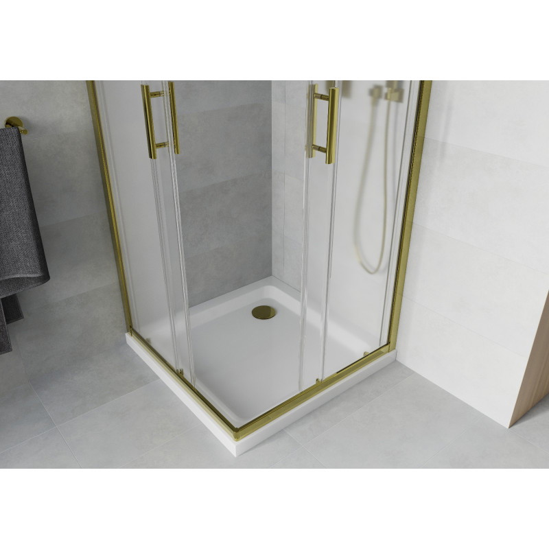Mexen Rio štvorcový sprchový kút 80 x 80 cm, mrazený, zlatý + plytký sprchový box, biely - 860-080-080-50-30-4010G