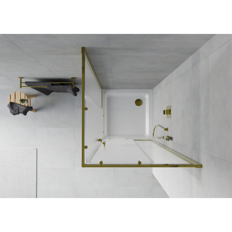 Mexen Rio štvorcová sprchová kabína 90 x 90 cm, matné sklo, zlatá + vanička Flat, biela - 860-090-090-50-30-4010G