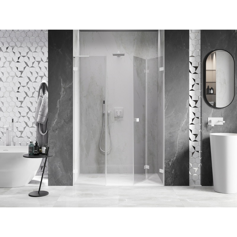 Mexen Lunar-F L skladacie pravé sprchové dvere 135 cm, priehľadné, biele - 836SL-135-050-20-00-P