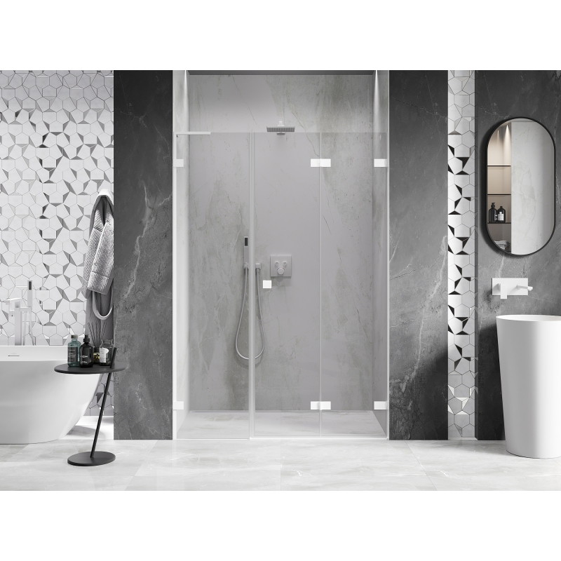 Mexen Lunar-F L skladacie pravé sprchové dvere 135 cm, priehľadné, biele - 836SL-135-050-20-00-P
