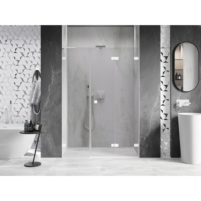Mexen Lunar-F L skladacie pravé sprchové dvere 135 cm, priehľadné, biele - 836SL-135-050-20-00-P