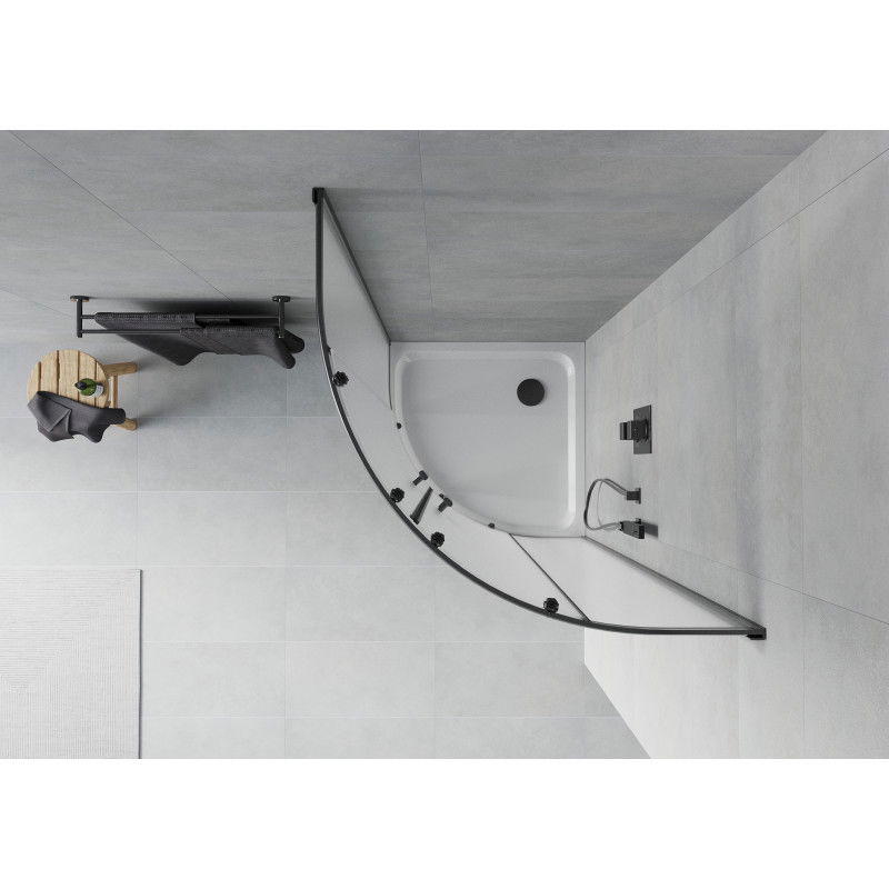 Mexen Rio polkruhová sprchová kabína 90 x 90 cm, mrazené sklo, čierna + sprchová vanička Flat, biela - 863-090-090-70-30-4110B