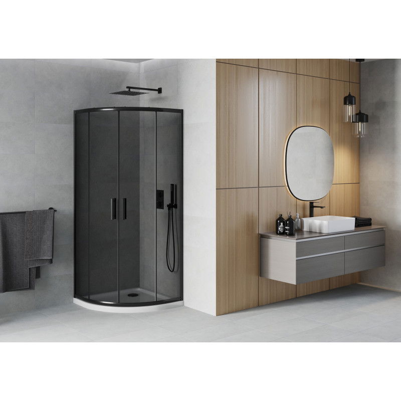 Mexen Rio sprchovací kút polkruhový 80 x 80 cm, grafitový, čierny + sprchová vanička Flat, biela - 863-080-080-70-40-4110B