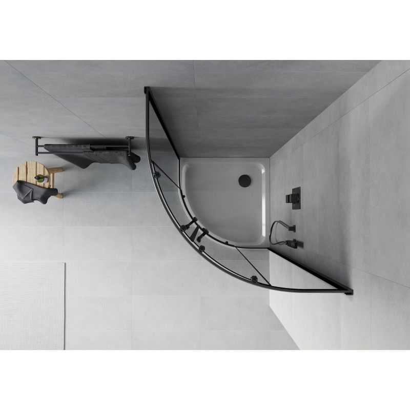 Mexen Rio sprchovací kút polkruhový 80 x 80 cm, grafitový, čierny + sprchová vanička Flat, biela - 863-080-080-70-40-4110B