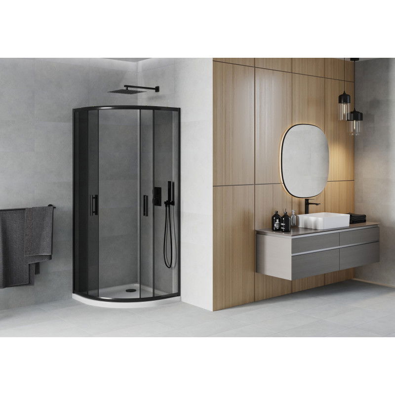 Mexen Rio sprchovací kút polkruhový 80 x 80 cm, grafitový, čierny + sprchová vanička Flat, biela - 863-080-080-70-40-4110B