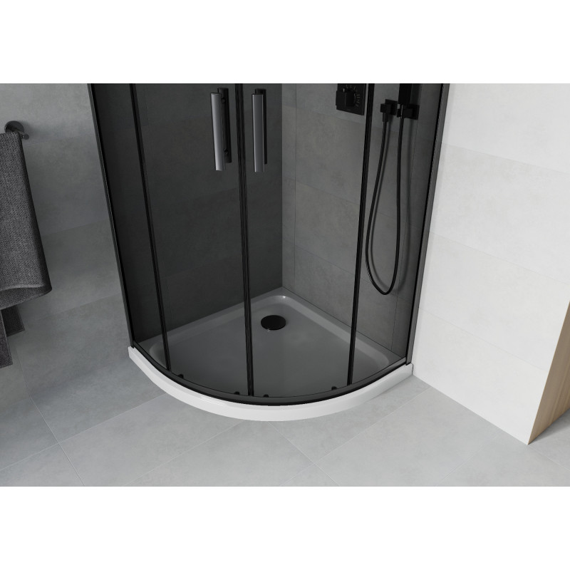Mexen Rio polkruhový sprchovací kút 80 x 80 cm, grafitový, čierny + vanička Flat, biely - 863-080-080-70-40-4110B