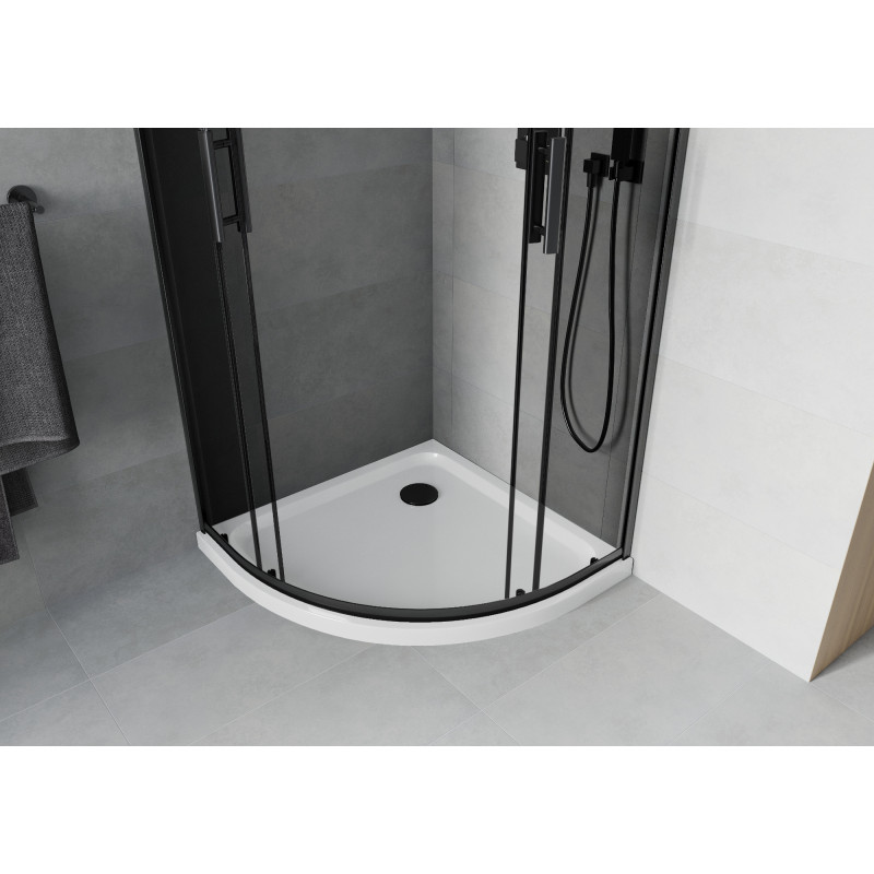 Mexen Rio polkruhový sprchovací kút 80 x 80 cm, grafitový, čierny + vanička Flat, biely - 863-080-080-70-40-4110B