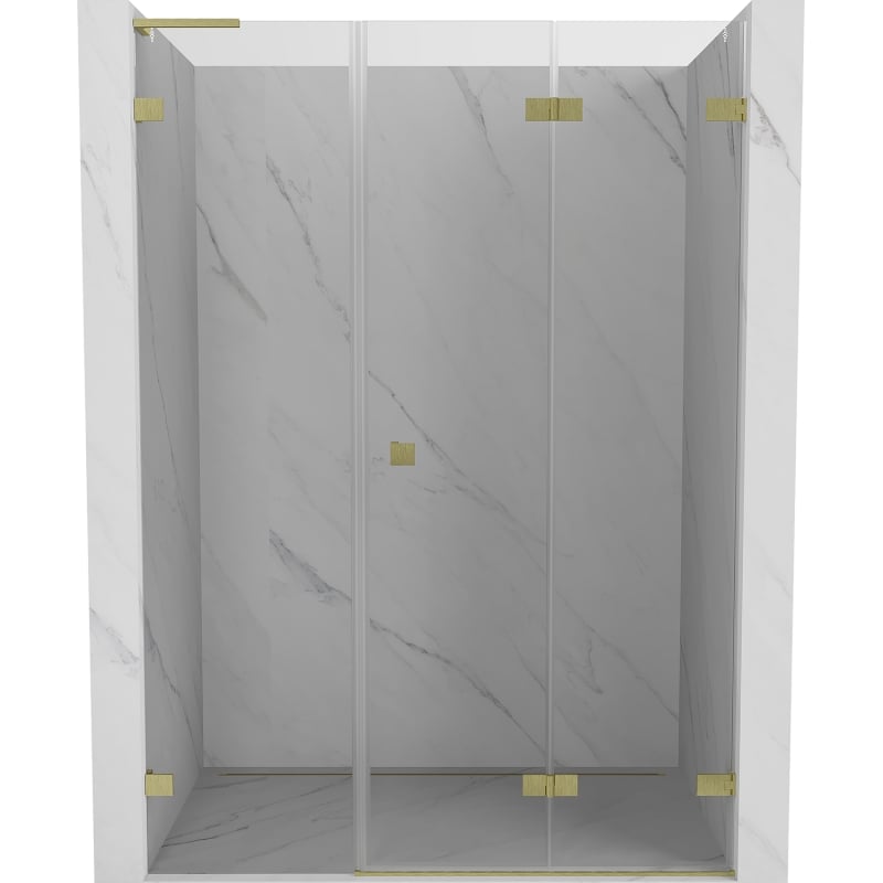 Mexen Lunar-F L skladacie sprchové dvere pravé 140 cm, transparentné, zlaté kartáčované - 836SL-140-050-55-00-P