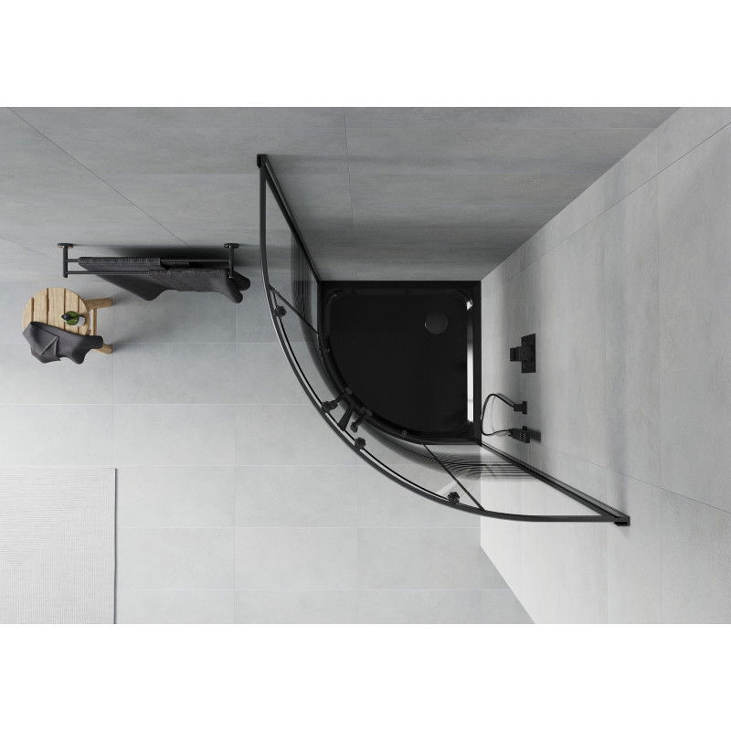 Mexen Rio sprchovací kút polkruhový 80 x 80 cm, čierne pruhy, čierna + vanička Flat, čierna - 863-080-080-70-20-4170B
