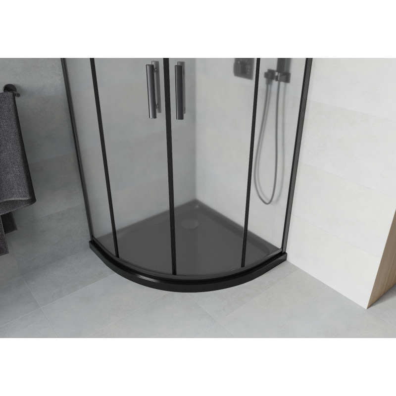 Mexen Rio sprchovací kút polkruhový 90 x 90 cm, matný, čierny + sprchová vanička Flat, čierna - 863-090-090-70-30-4170B