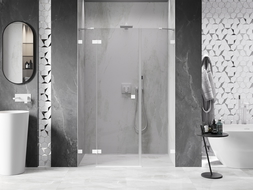 Mexen Lunar sprchové dvere výsuvné ľavé 135 cm, transparentné, biele - 834S-135-050-20-00-L