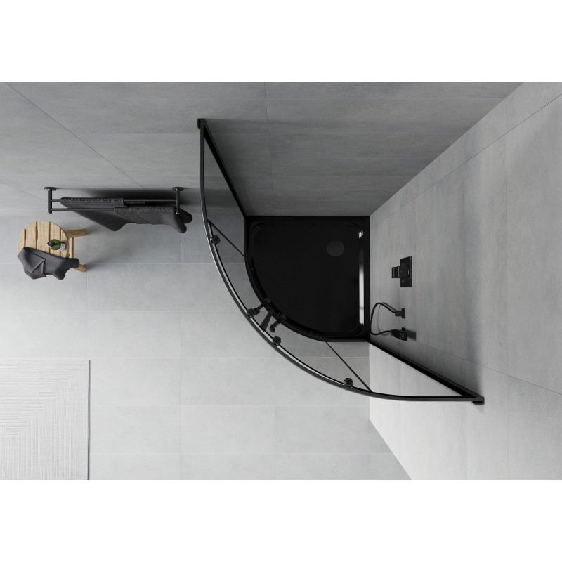 Mexen Rio sprchovací kút polkruhový 90 x 90 cm, grafit, čierny + vanička Flat, čierna - 863-090-090-70-40-4170B