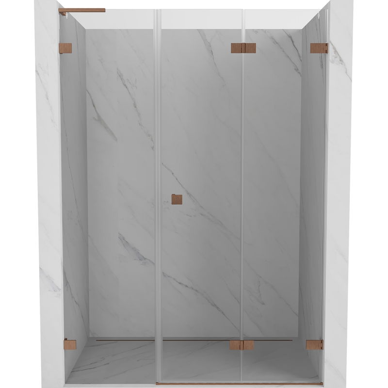 Mexen Lunar-F L skladacie sprchové dvere pravé 135 cm, priehľadné, brúsená meď - 836SL-135-050-65-00-P