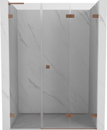 Mexen Lunar-F L skladacie sprchové dvere pravé 135 cm, priehľadné, brúsená meď - 836SL-135-050-65-00-P