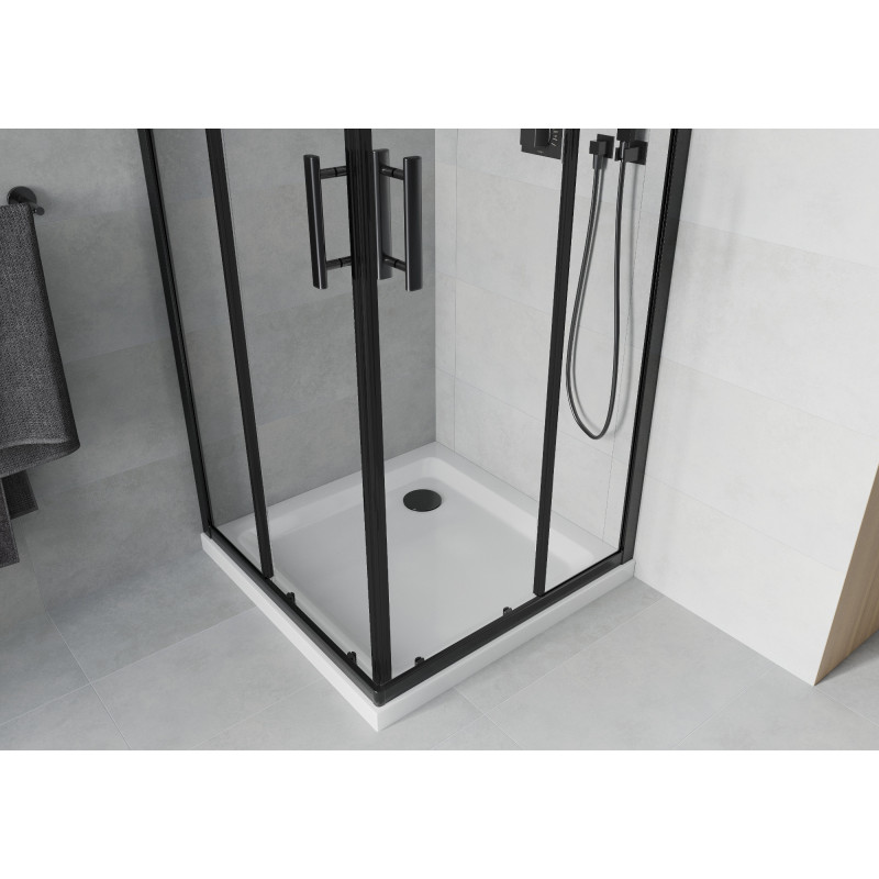 Mexen Rio štvorcový sprchový kút 70 x 70 cm, priehľadný, čierny + vanička Flat, biela - 860-070-070-70-00-4010B