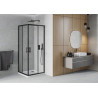 Mexen Rio štvorcový sprchovací kút 90 x 90 cm, transparentný, čierny + sprchová vanička Flat, biela