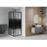 Mexen Rio štvorcový sprchovací kút 90 x 90 cm, čierne pruhy, čierny + vanička Flat, biely - 860-090-090-70-20-4010B