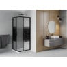 Mexen Rio štvorcový sprchovací kút 90 x 90 cm, čierne pruhy, čierny + vanička Flat, biely - 860-090-090-70-20-4010B