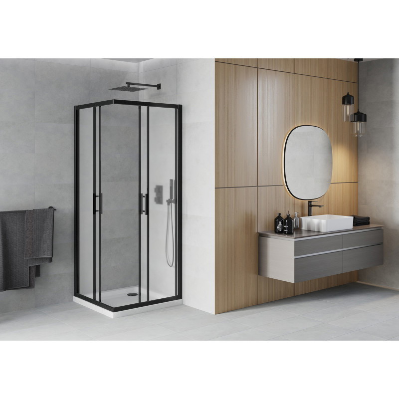 Mexen Rio štvorcový sprchovací kút 80 x 80 cm, matný, čierny + vanička Flat, biela - 860-080-080-70-30-4010B
