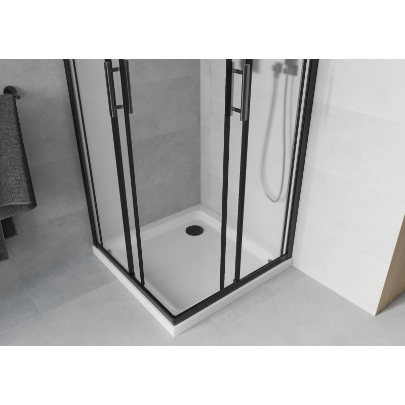 Mexen Rio štvorcová sprchová kabína 90 x 90 cm, mrazené sklo, čierna + Flat vanička, biela - 860-090-090-70-30-4010B