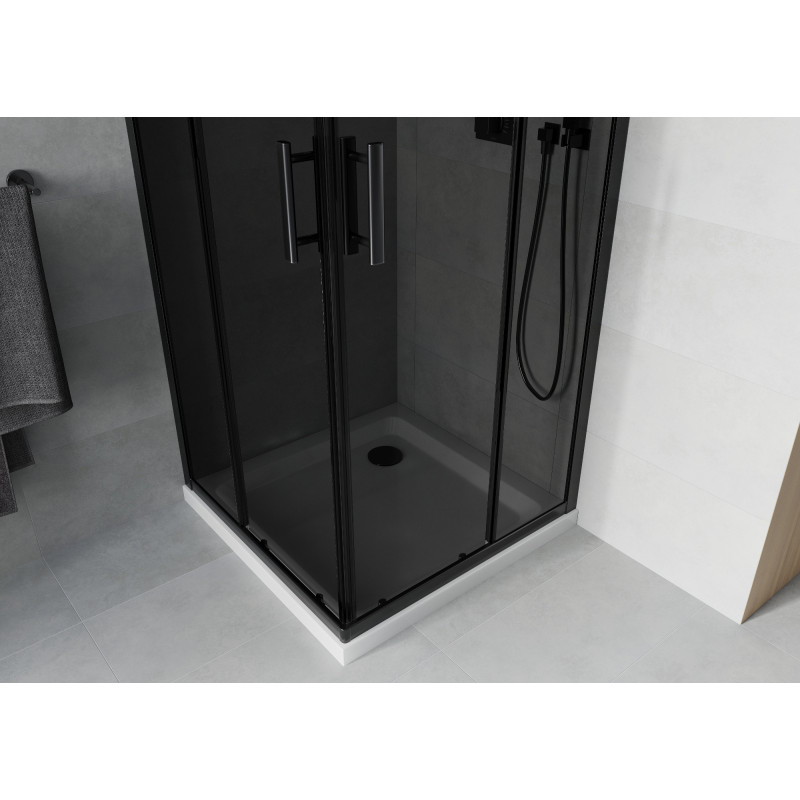 Mexen Rio štvorcový sprchovací kút 70 x 70 cm, grafit, čierny + plytká vanička, biela - 860-070-070-70-40-4010B