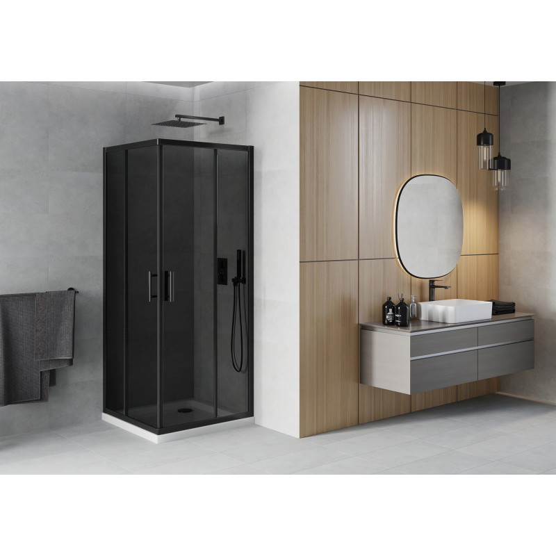 Mexen Rio štvorcový sprchový kút 80 x 80 cm, grafit, čierny + vanička Flat, biely - 860-080-080-70-40-4010B