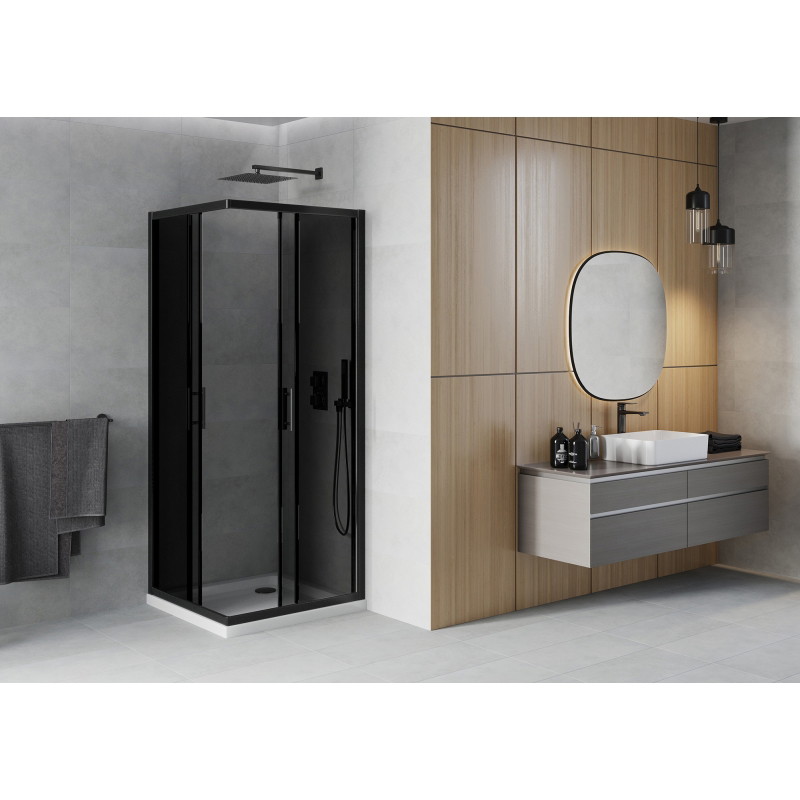 Mexen Rio štvorcový sprchový kút 80 x 80 cm, grafit, čierny + vanička Flat, biela - 860-080-080-70-40-4010B