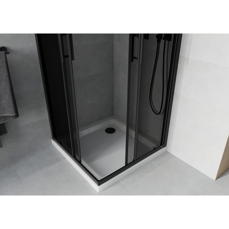 Mexen Rio štvorcová sprchová kabína 90 x 90 cm, grafit, čierna + sprchová vanička Flat, biela - 860-090-090-70-40-4010B