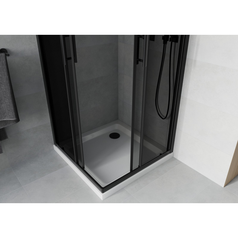 Mexen Rio štvorcová sprchová kabína 90 x 90 cm, grafitová, čierna + vanička Flat, biela - 860-090-090-70-40-4010B