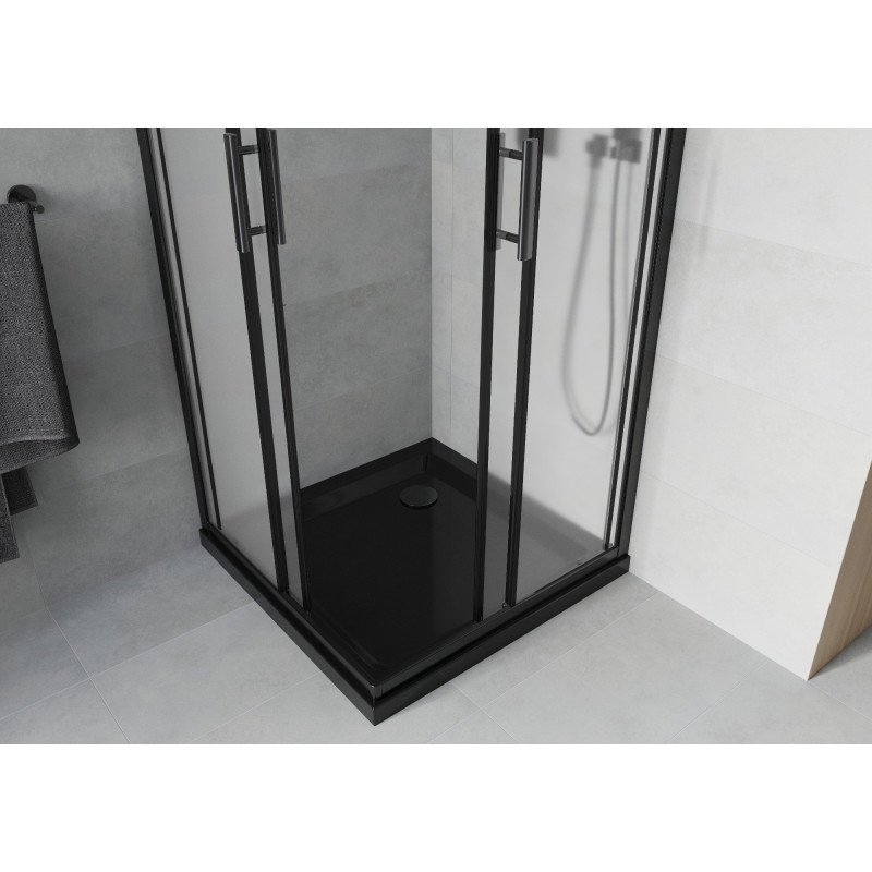 Mexen Rio štvorcový sprchový kút 80 x 80 cm, mrazený, čierny + čierna vanička Flat - 860-080-080-70-30-4070B