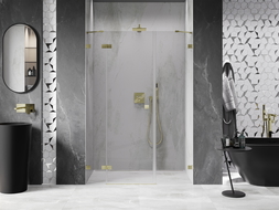 Mexen Lunar sprchové dvere výklopné ľavé 145 cm, transparentné, zlaté kartáčované - 834S-145-050-55-00-L