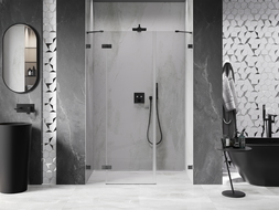 Mexen Lunar sprchové dvere otváracie ľavé 135 cm, transparentné, kartáčovaná gun gray - 834S-135-050-66-00-L