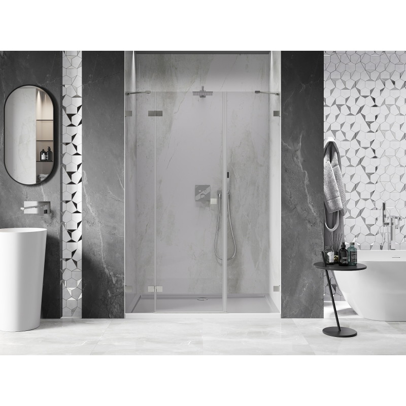 Mexen Lunar ľavé sprchové dvere 135 cm, transparentné, brúsený nikel - 834S-135-050-97-00-L