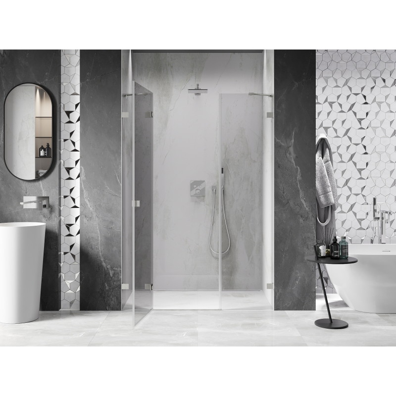 Mexen Lunar ľavé sprchové dvere 135 cm, transparentné, brúsený nikel - 834S-135-050-97-00-L