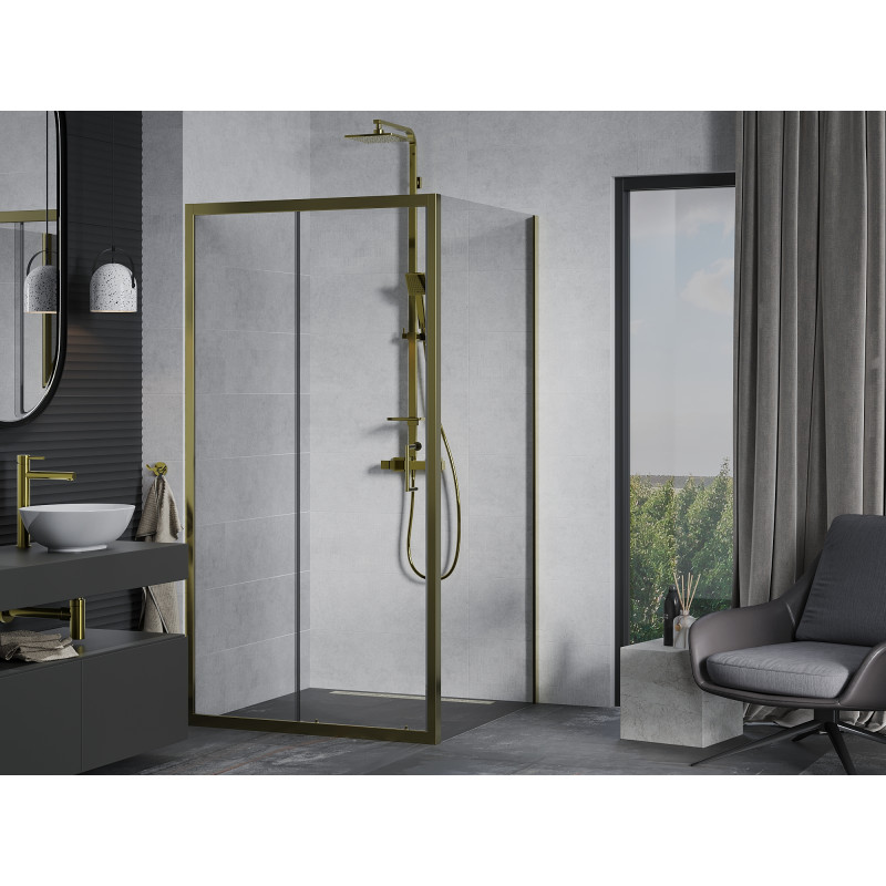 Mexen Apia posuvný sprchovací kút 90 x 90 cm, priehľadný, zlatý - 840-090-090-50-00