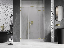 Mexen Lunar sprchové dvere otváracie pravé 130 cm, transparentné, zlaté brúsené - 834S-130-050-55-00-P