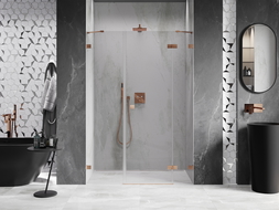Mexen Lunar sprchové dvere výklopné pravé 135 cm, transparentné, brúsená meď - 834S-135-050-65-00-P