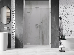 Mexen Lunar L sprchové dvere výklopné ľavé 135 cm, transparentné, brúsený nikel - 834SL-135-050-97-00-L