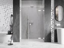 Mexen Lunar L pravé vyklápacie sprchové dvere 150 cm, transparentné, biele - 834SL-150-050-20-00-P