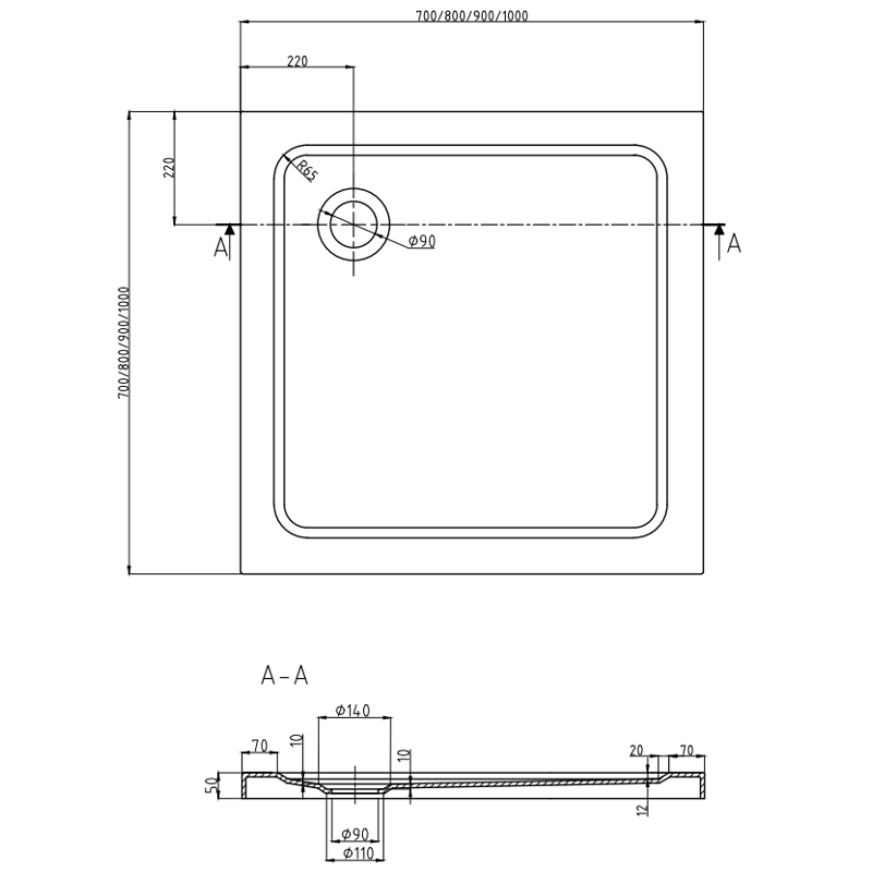 Mexen Rio štvorcová sprchovacia kabína 90 x 90 cm, grafitová, čierna + vanička Flat, čierna - 860-090-090-70-40-4070B