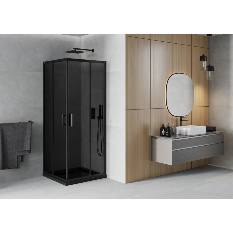 Mexen Rio štvorcový sprchový kút 90 x 90 cm, grafit, čierny + vanička Flat, čierna - 860-090-090-70-40-4070B