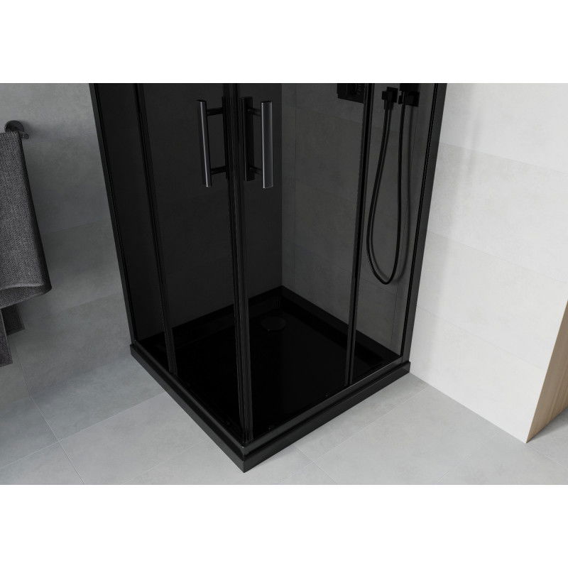 Mexen Rio štvorcová sprchovacia kabína 90 x 90 cm, grafitová, čierna + vanička Flat, čierna - 860-090-090-70-40-4070B