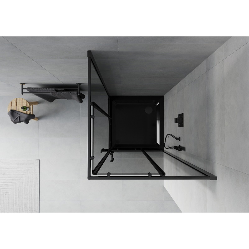 Mexen Rio štvorcová sprchová kabína 90 x 90 cm, grafitová, čierna + vanička Flat, čierna - 860-090-090-70-40-4070B