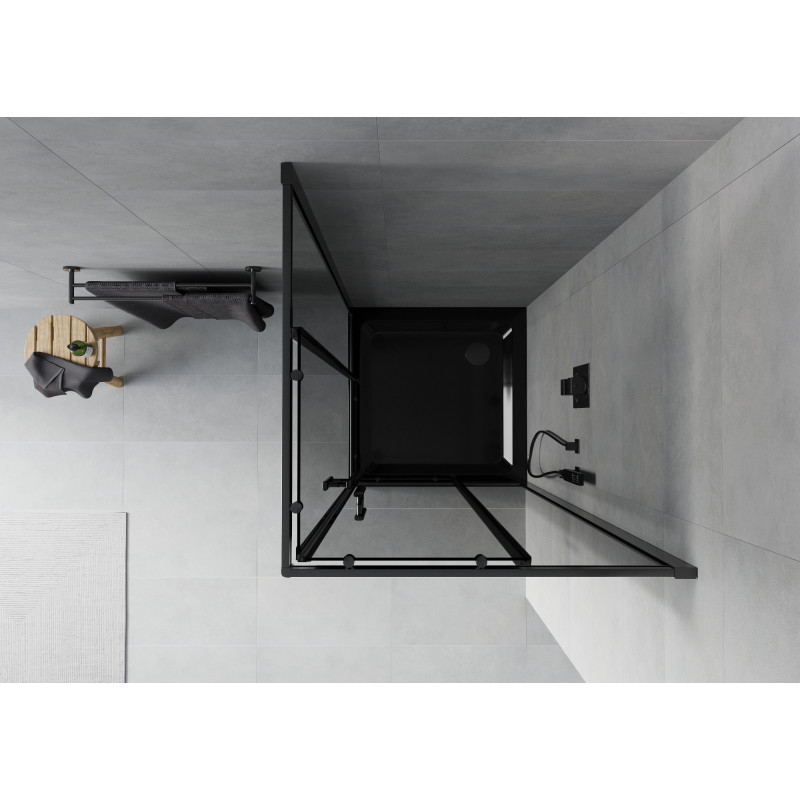 Mexen Rio štvorcový sprchový kút 90 x 90 cm, grafit, čierny + vanička Flat, čierna - 860-090-090-70-40-4070B