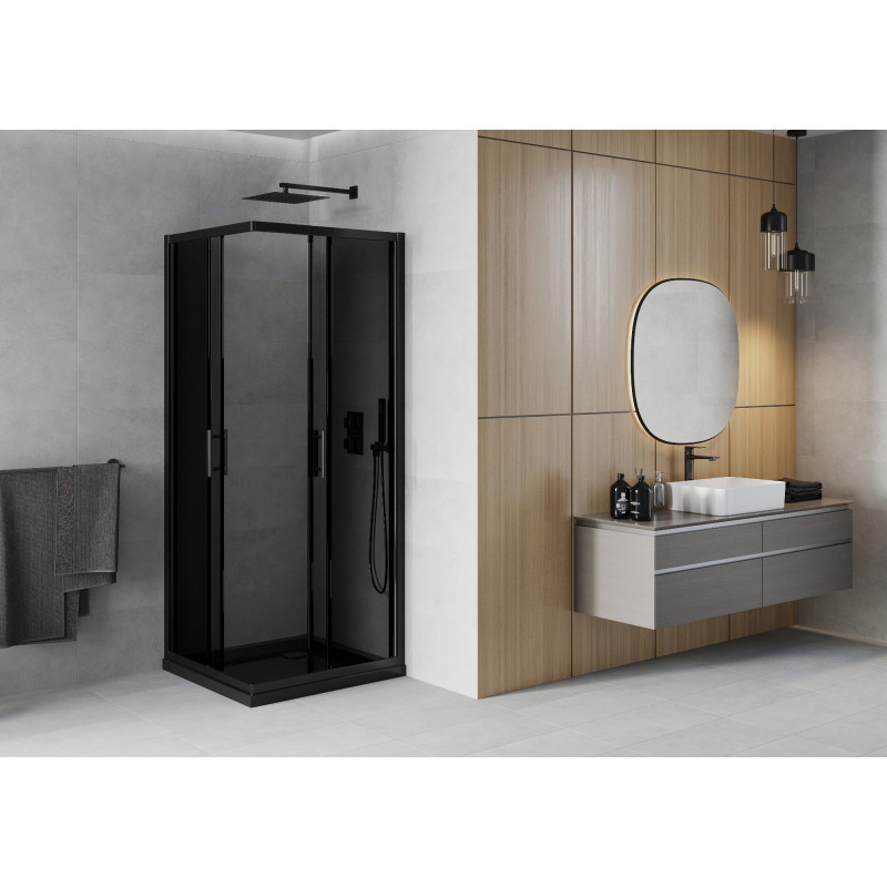 Mexen Rio štvorcový sprchový kút 90 x 90 cm, grafit, čierny + vanička Flat, čierna - 860-090-090-70-40-4070B