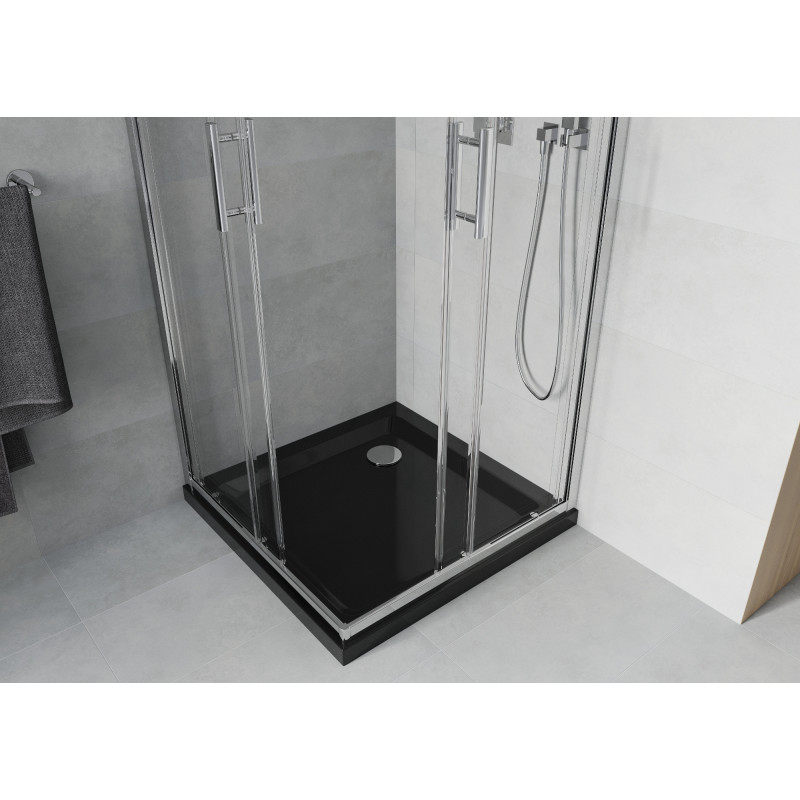Mexen Rio sprchová kabína štvorcová 70 x 70 cm, transparentná, chróm + vanička Flat, čierna - 860-070-070-01-00-4070