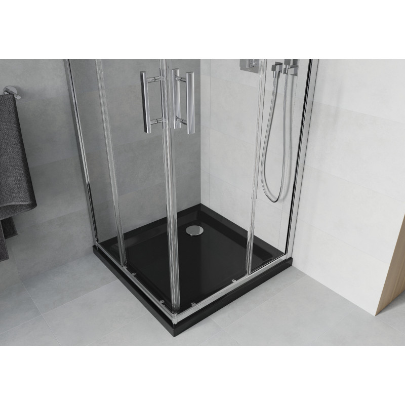 Mexen Rio sprchová kabína štvorcová 70 x 70 cm, transparentná, chróm + vanička Flat, čierna - 860-070-070-01-00-4070