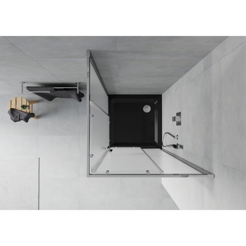Mexen Rio štvorcový sprchovací kút 70 x 70 cm, mrazené, chróm + vanička Flat, čierna - 860-070-070-01-30-4070