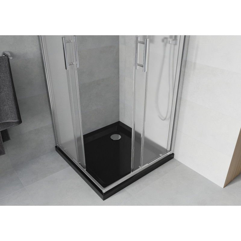 Mexen Rio štvorcový sprchovací kút 70 x 70 cm, mrazené, chróm + vanička Flat, čierna - 860-070-070-01-30-4070