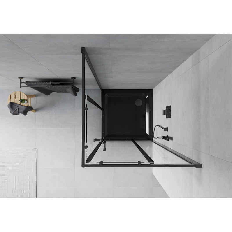 Mexen Rio štvorcový sprchový kút 70 x 70 cm, priehľadný, čierny + vanička Flat, čierna - 860-070-070-70-00-4070B